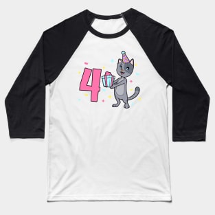 I am 4 with cat - girl birthday 4 years old Baseball T-Shirt